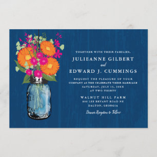 Invitación Naranja y gerente rosado Daisies Mason Jar