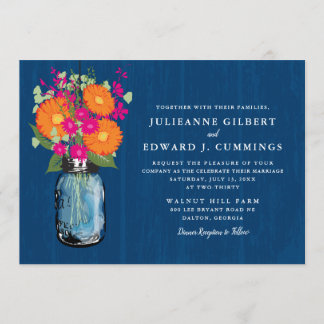 Invitación Naranja y gerente rosado Daisies Mason Jar