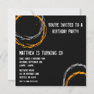 Invitación Naranja y gris grunge Círculos de niño fiesta de c