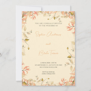 Invitación Naranja y hojas florales verdes Boda amarillo