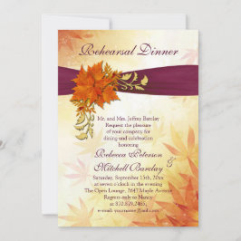 Invitación Naranja y hojas otoñales de oro Ensayo Cena