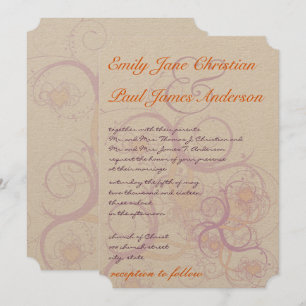 Invitación Naranja y morado Boda de Swirls y Hearts