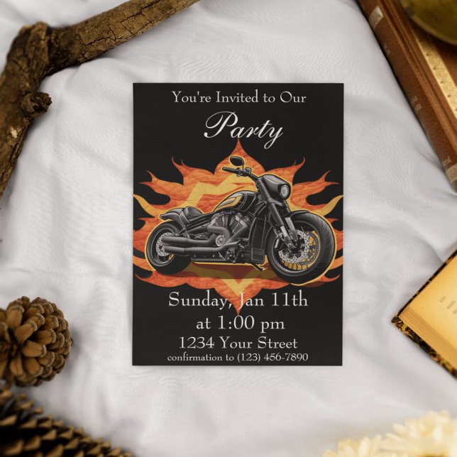 Invitación ¡naranja y motocicleta roja llama a Fiesta! (Subido por el creador)