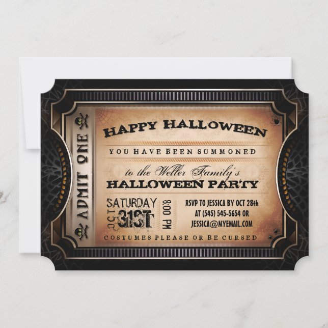 Invitación Naranja y negro admiten boleto de partido de Hallo (Anverso)