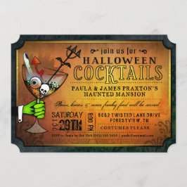 Invitación Naranja y negro de cócteles de Halloween invitan a