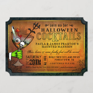 Invitación Naranja y negro de cócteles de Halloween invitan a