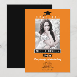 Invitación Naranja y Negro Fiesta de Fotos de Graduación Mode