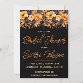 Invitación Naranja y negro, Halloween, Floral Bridal Shower