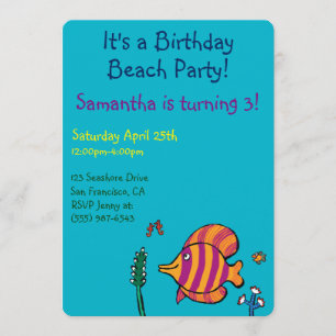 Invitación Naranja y pescados tropicales púrpuras con los