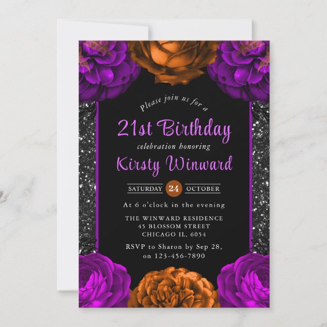 Invitación Naranja y Purple Fall Falloween Cumpleaños (Anverso)