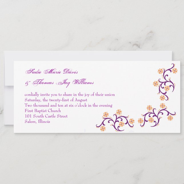 Invitación naranja y púrpura (Anverso)