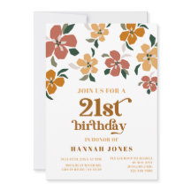 Naranja y retro marrón 70s Floral 21º cumpleaños