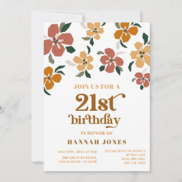 Invitación Naranja y retro marrón 70s Floral 21º cumpleaños