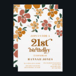 Invitación Naranja y retro marrón 70s Floral 21º cumpleaños<br><div class="desc">Este diseño mide 5 x 7 pulgadas/ 12, 7 x 17, 8 cm y es perfecto para invitaciones.</div>