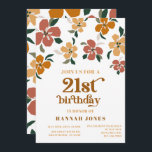 Invitación Naranja y retro marrón 70s Floral 21º cumpleaños<br><div class="desc">Este diseño mide 5 x 7 pulgadas/ 12, 7 x 17, 8 cm y es perfecto para invitaciones.</div>