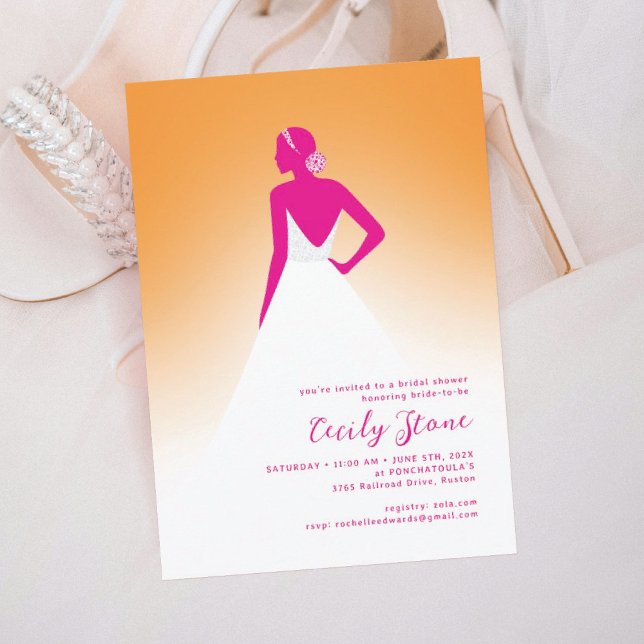 Invitación Naranja y rosa Boda de la pareja vestida con ducha (Subido por el creador)