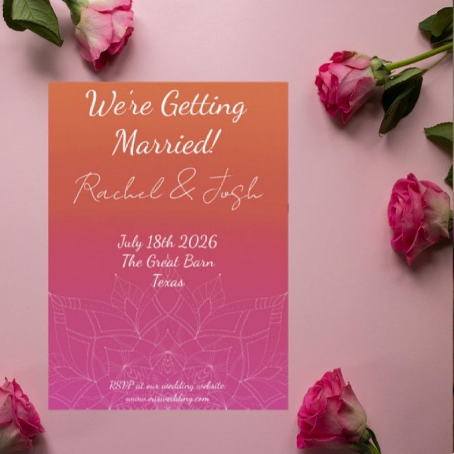Invitación Naranja y rosa Bright Ombre Mandala Boda (Subido por el creador)