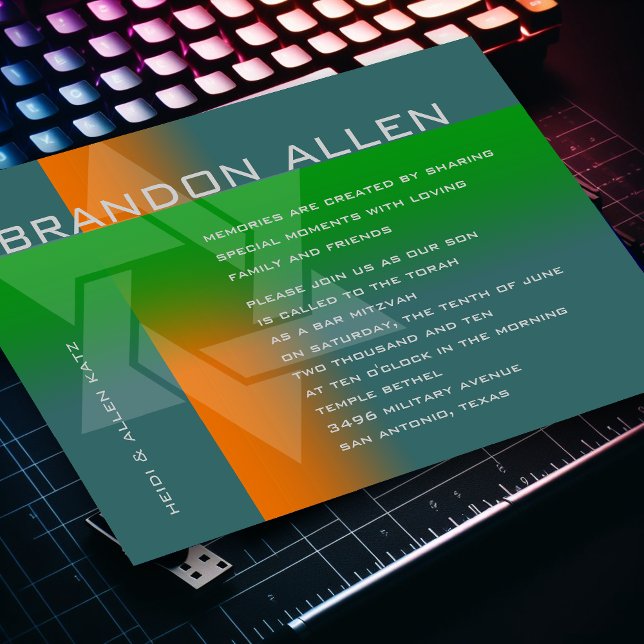 Invitación Naranja y Verde de Bar Mitzvah en Cualquier Color (Subido por el creador)