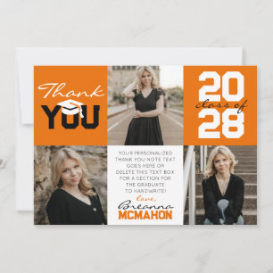 Invitación Naranja y White 3 Photo Graduation Gracias