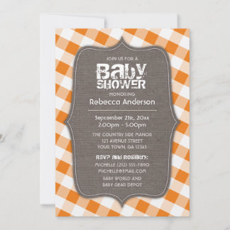 Invitación Naranja y White Gingham Canvas Baby Shower
