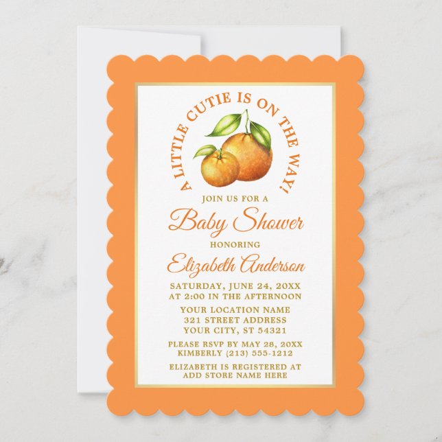 Invitación Naranjas acuáticos Pequeña ducha Cutie Gold Frame (Anverso)