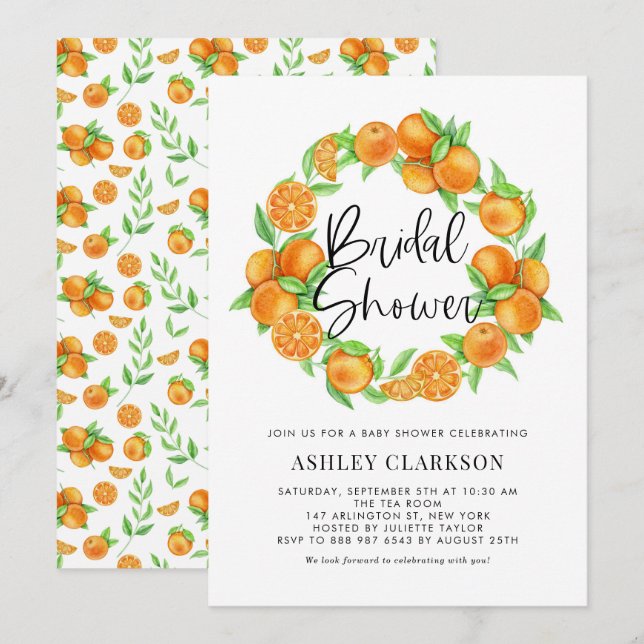 Invitación Naranjas acuáticos Wreath Summer Bridal Shower (Anverso / Reverso)