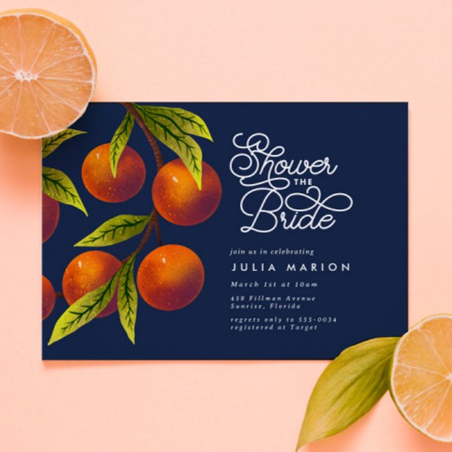 Invitación Naranjas azules de la Marina de moda Ducha Bridal  (Subido por el creador)