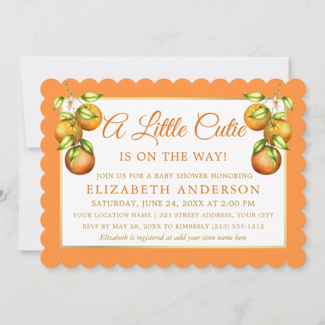 Invitación Naranjas de acuarela Un poco cursi Baby Shower Gol (Anverso)