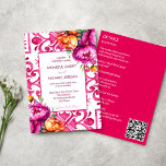 Invitación Naranjas de baldosas de la fucsia mallónica todas<br><div class="desc">Fuchsia Baldosas de mallica mediterránea magenta fuchsia color de la plantilla de invitación a la boda,  estilo italiano Capri,  Costa Amalfitana,  invitaciones a la boda con temática siciliana con peonías rosadas naranja magenta y vegetación boho</div>