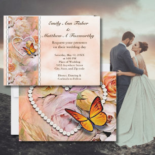 Invitación Naranjas de Pearl Heart Rosas y Boda de mariposas