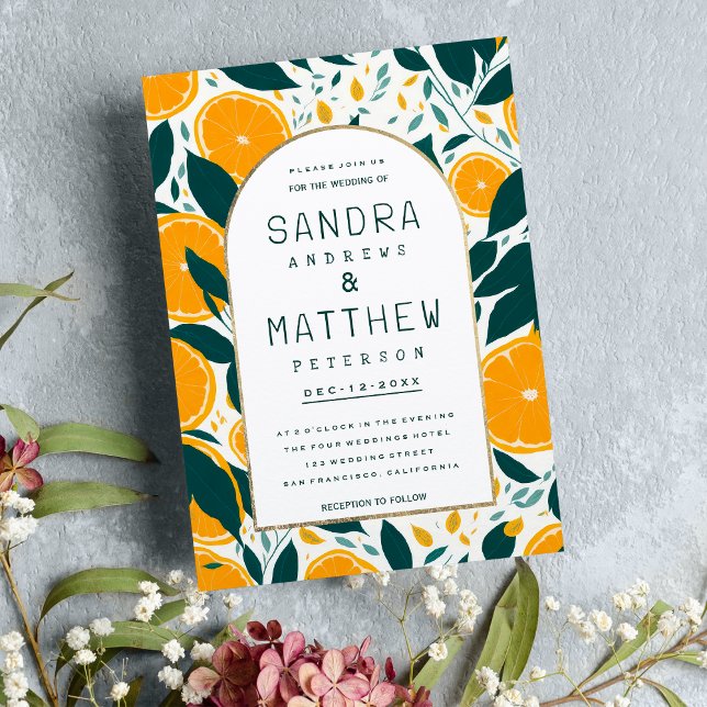 Invitación Naranjas de verano Boda follaje botánico (Summer oranges fruit botanical foliage Wedding )