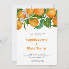 Invitación Naranjas del Citrus Tropical Boda Blanco Botánico