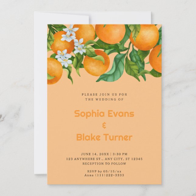 Invitación Naranjas del Citrus Tropical Boda Naranja Botánico (Anverso)