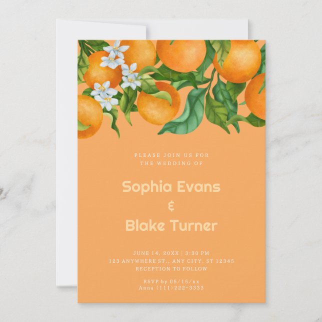 Invitación Naranjas del Citrus Tropical Boda Naranja Botánico (Anverso)