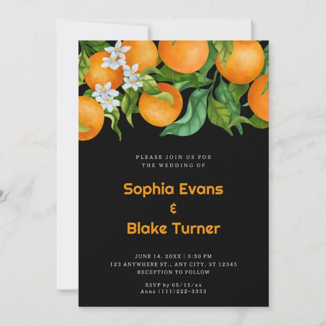 Invitación Naranjas del Citrus Tropical Boda Naranja Botánico (Anverso)