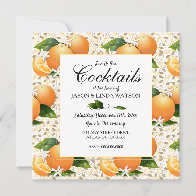 Invitación Naranjas Fiesta de cócteles florales de frutas de  (Anverso)