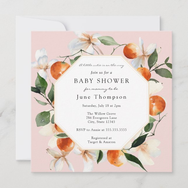 Invitación Naranjas Flores y Clementines Baby Shower (Anverso)