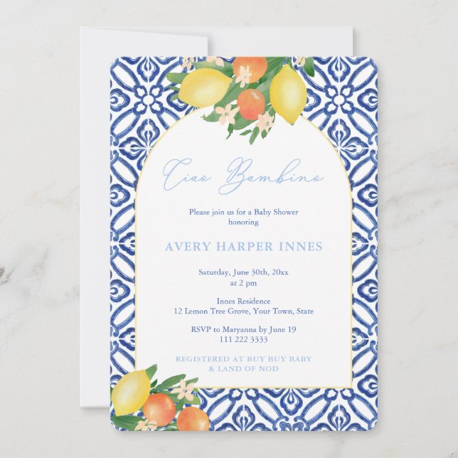 Invitación Naranjas italianos y Lemons Baby Boy Shower Fiesta (Anverso)