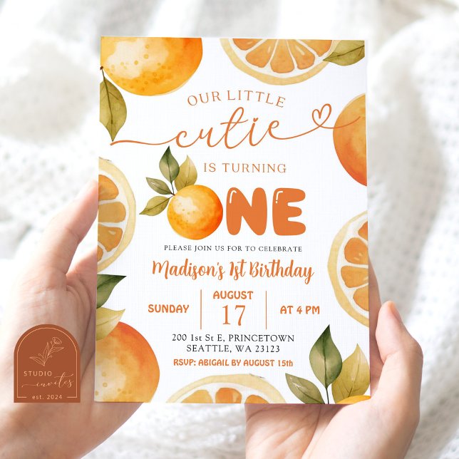 Invitación Naranjas Nuestra Pequeña Cuti Cumple Un Año Cumple (Subido por el creador)