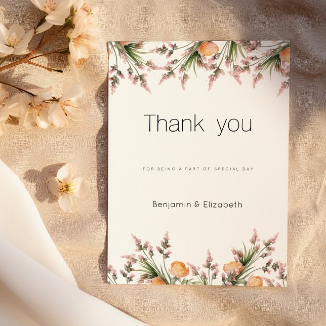 Invitación Naranjas rosados botánicos flores de verano Gracia (Botanical pink orange summer flowers Thank You )