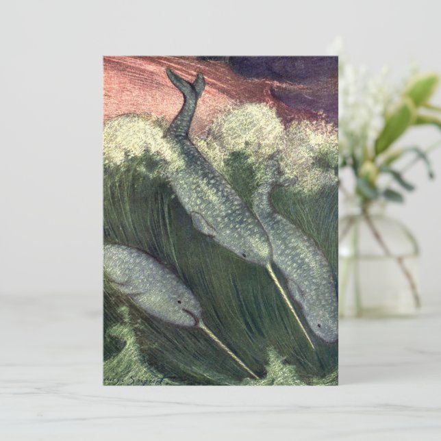 Invitación Narballenas de época, ballenas de la vida marina,  (Anverso de pie)