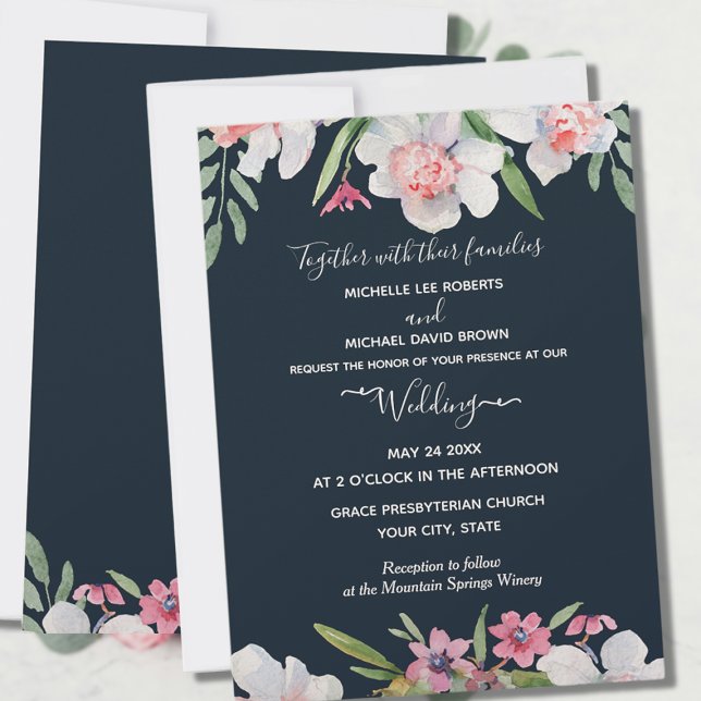 Invitación Narciso blanco sobre Boda floral de la marina (Subido por el creador)