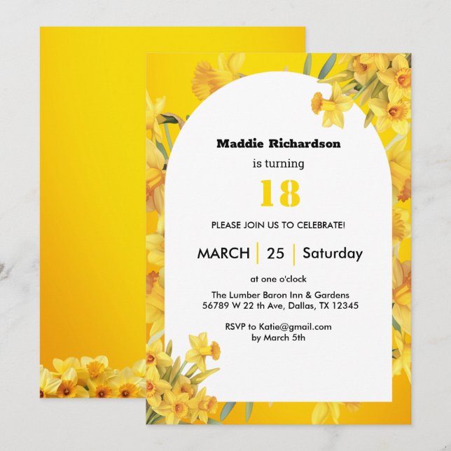 Invitación  Narciso Flor de Cumpleaños de Marzo personalizabl (Anverso / Reverso)