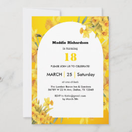 Invitación Narciso Flor de Cumpleaños de Marzo personalizable