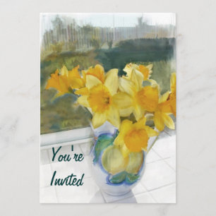 Invitación Narcisos amarillos de la primavera en una ventana