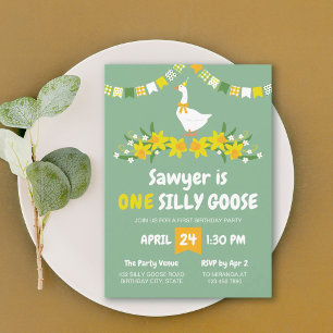 Invitación Narcisos Amarillos Un Ganso Tonto Primer Cumpleaño
