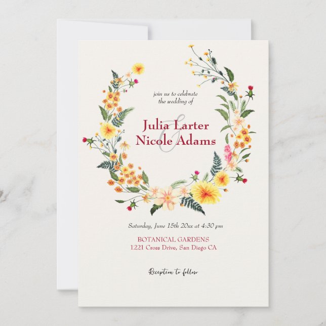Invitación Narcisos Botánicos Flor de Peonía Dalia Bodas (Anverso)