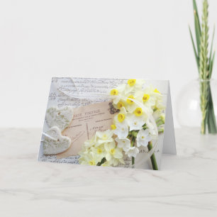 Invitación narcisos, corazones con guión ducha de novia invit