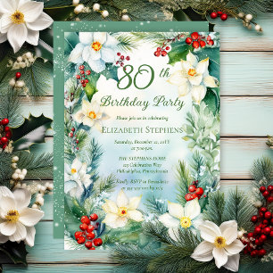Invitación Narcissus   Flor de Acebo Cumpleaños 80 Fiesta 