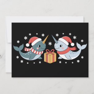 Invitación Narval de Navidad sombrero de Santa bufanda copos 